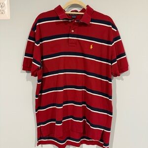 Ralph Lauren Men's Red and Blue Striped Polo Shirt